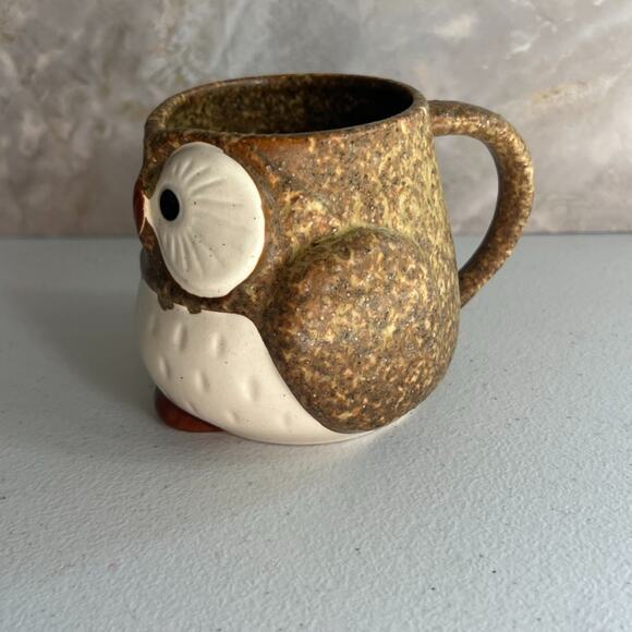 Studio Art Pottery Mug Owl Brown Speckled Hand Painted Matte Unmarked - Picture 8 of 11